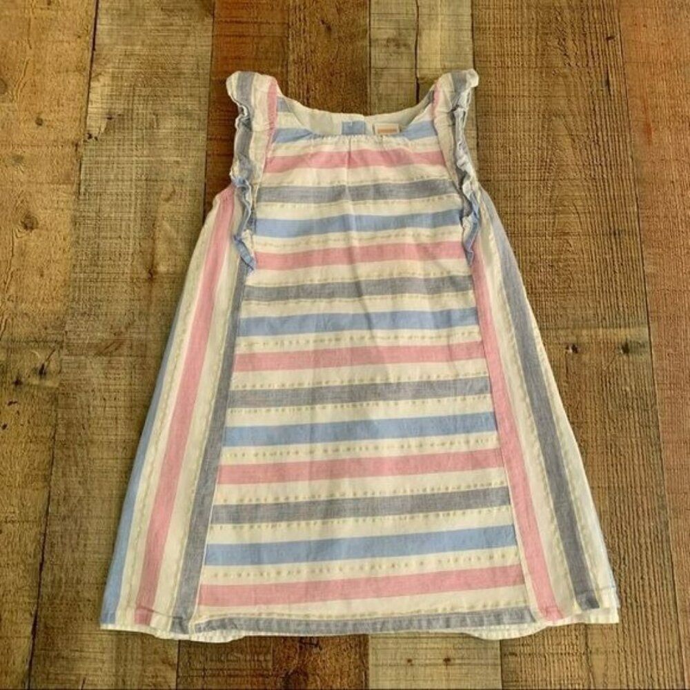 Gymboree Girls Striped Dress 4T With Ruffle Sleeves pink blue gold metallic